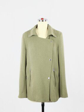 Aritzia WILFRED Mayet Olive Green Crepe Motorcycle Moto Biker Jacket, Size XS